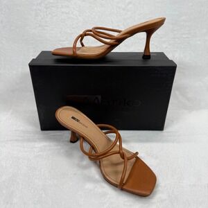 Matiko Arlo Heeled Mules Strappy Square Toe Cognac‎ Brown Heels Size 38